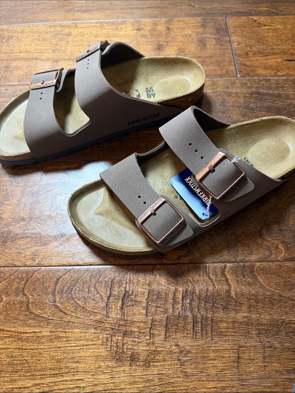 Birkenstock Leather Arizona Slide Sandal, Mocha, size 9 - Picture 3 of 9